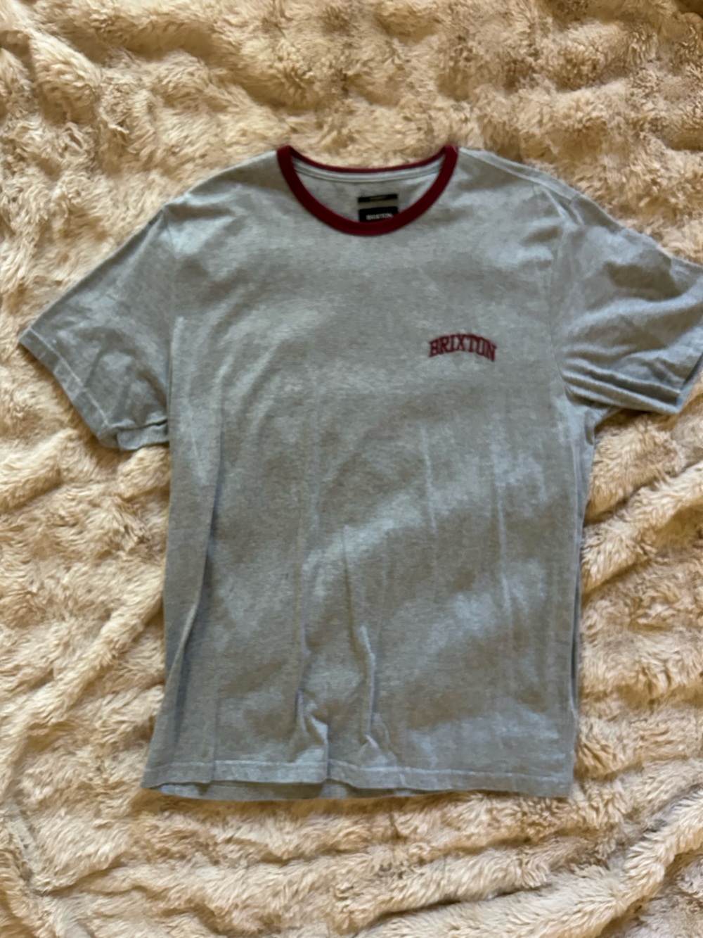 Brixton Gray Tee with Red Logo Accent